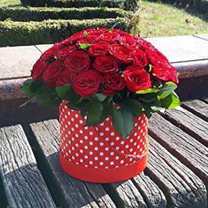 букет 33 красные розы в шляпке фото