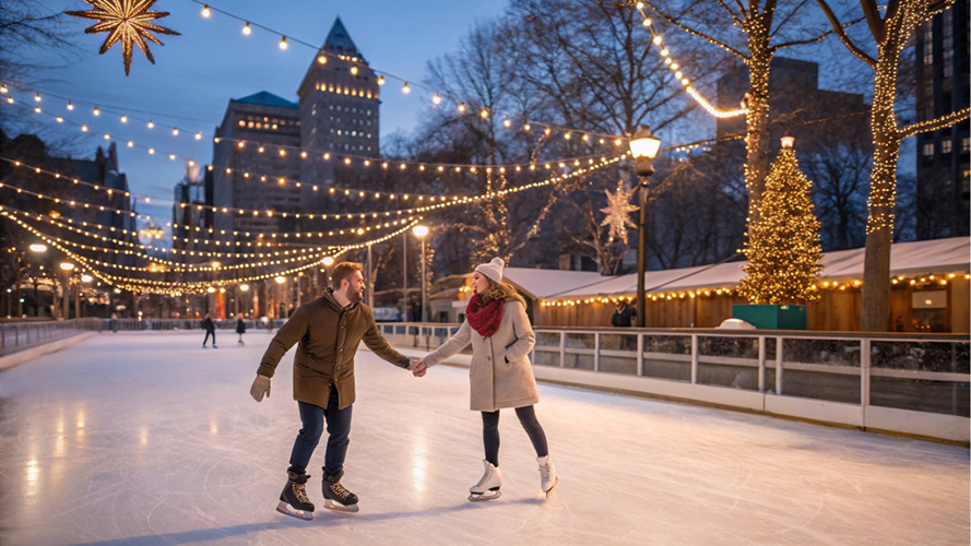 закохана пара на новорічній ковзанці картинка